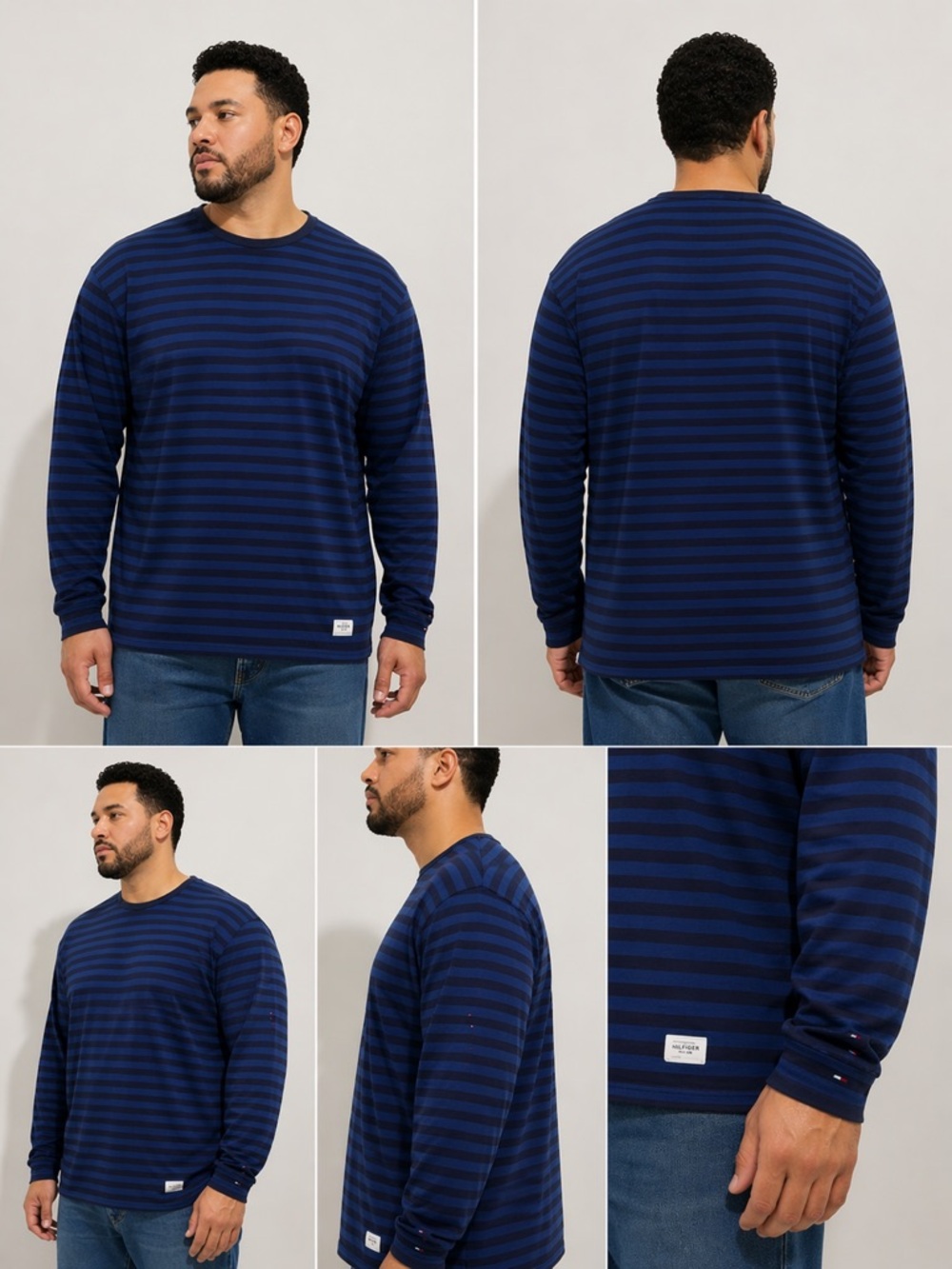 4/50$ Tommy Hilfiger Striped Blue and Navy Long-Sleeve Crewneck Shirt